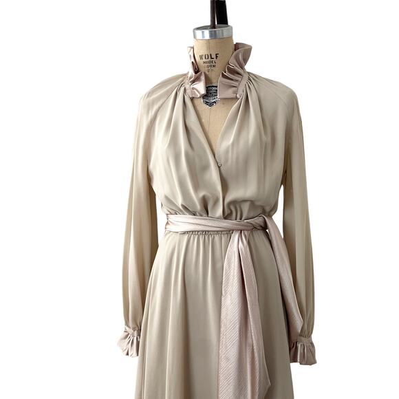 James Daugherty Dress MAXI Gown Vintage Dress Crepe Satin sz S‎ to M Tall - Picture 2 of 9